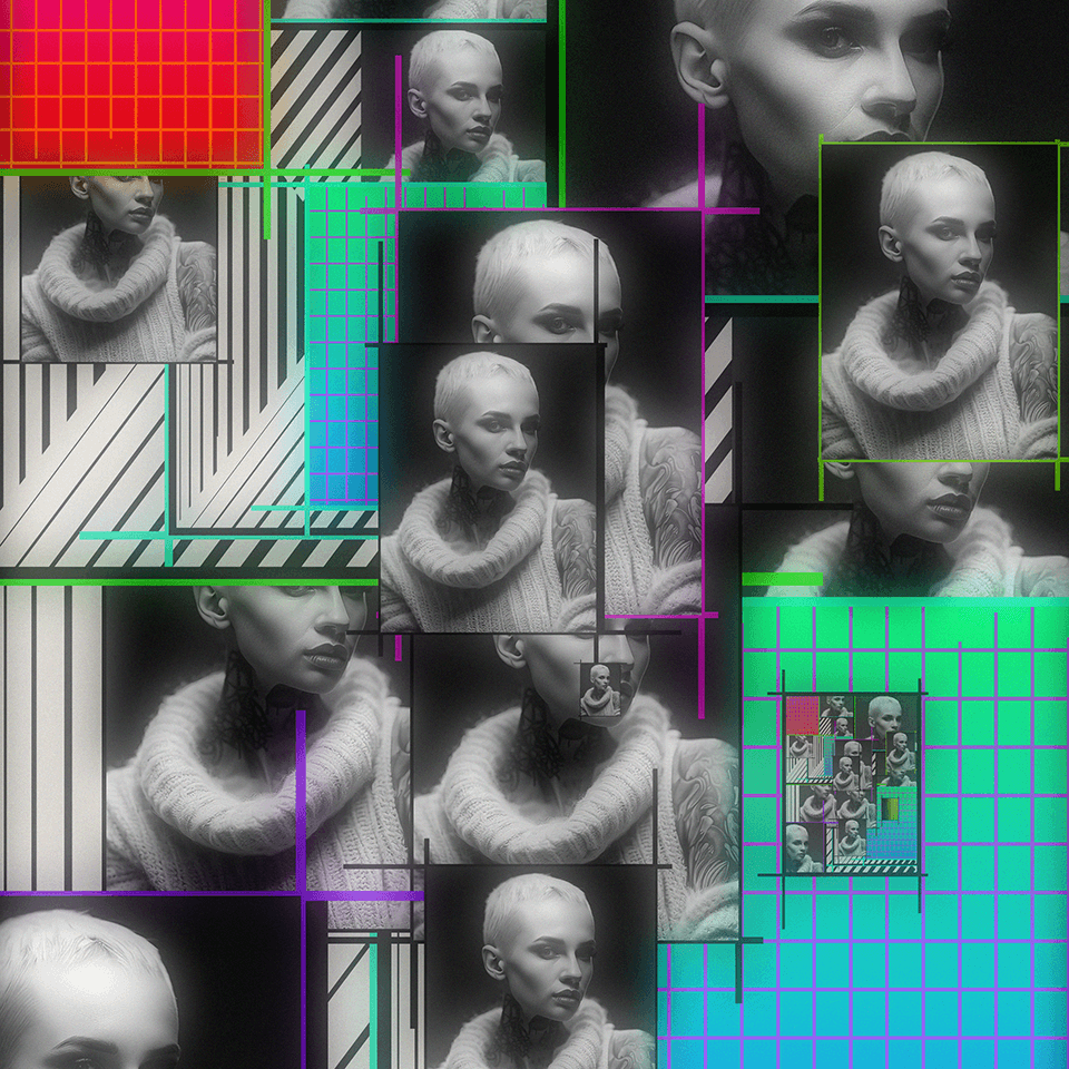 Moves Thru Us: Hyper Drive: D-Side | The synthetic photographs featured in B-Side were created using DALL·E v2, the first publicly available diffusion-based generative AI model capable of producing realistic, detailed images from text descriptions. The collection concludes with an audio track produced by Suno's Model v3, the first text-to-music AI model officially capable of generating complete, radio-quality songs up to two minutes in length.